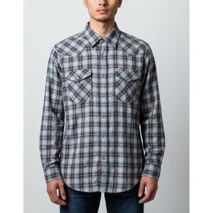 Wrangler Mens Blue & Orange Plaid Long Sleeve Western Shirt S 68% Cotton Button